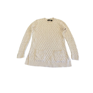 Jeanne Pierre Cotton Crewneck Cream Cable Knit Sweater with Pockets‎ - Large